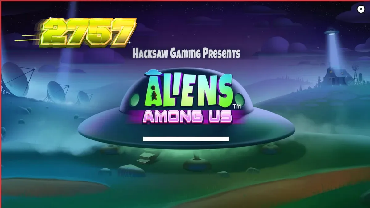 Tampilan visual slot Aliens Among Us dengan tema invasi alien yang penuh warna dan gaya komik.